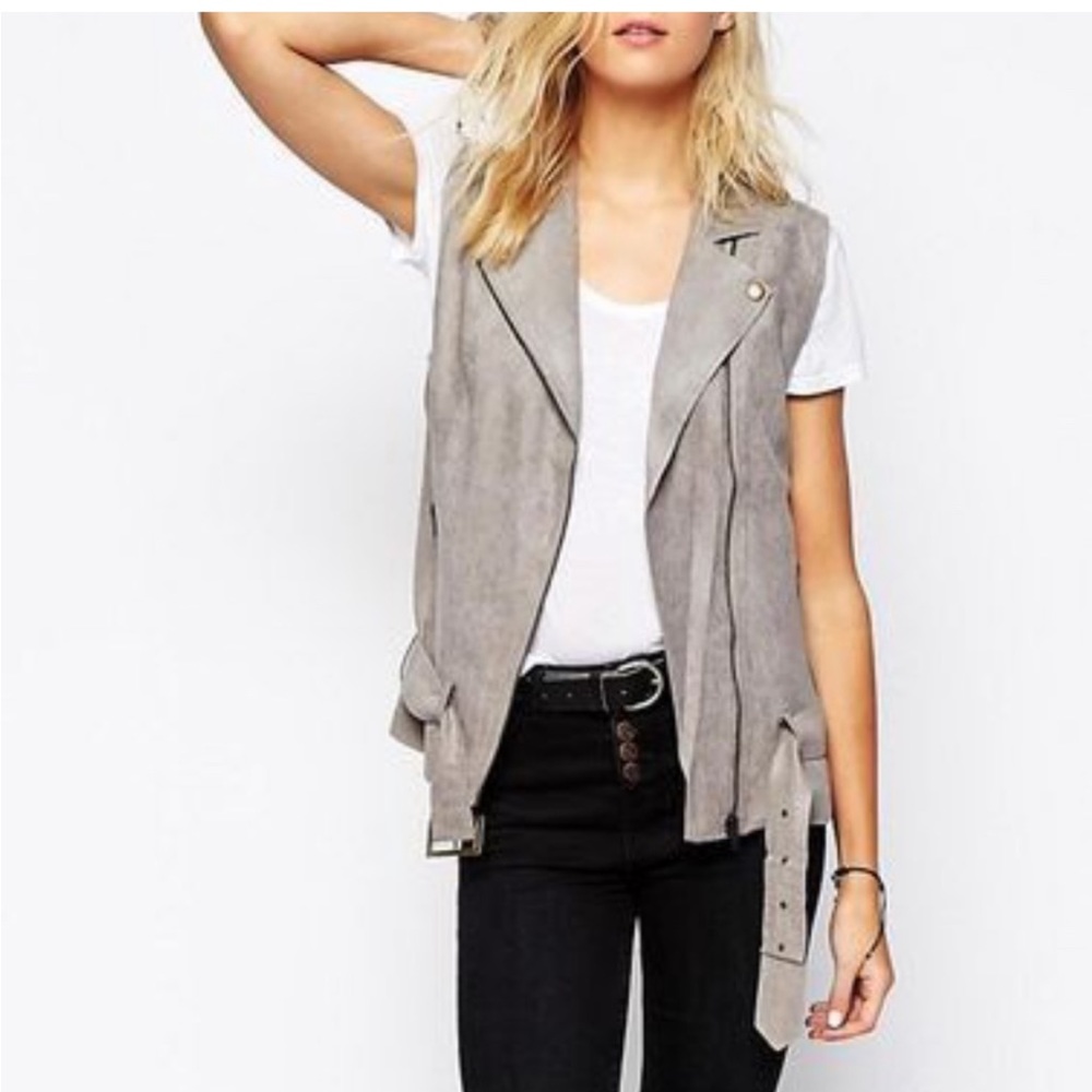 House of Harlow 1960 Moto Inspired Grey Faux Suede Vest Size Small - Picture 2 of 11
